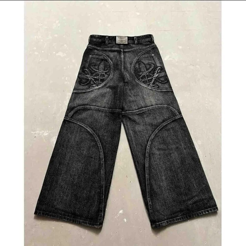 Men's Wide Leg Gothic Jeans High Rise Loose Fit Casual Fashion Durable - Picture 2 of 7